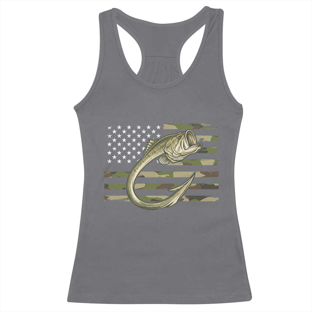 Camo Fish Hook Fishing Racerback Tank Top Patriotic US Flag Fisherman Camouflage Bass Fishing - Wonder Print Shop
