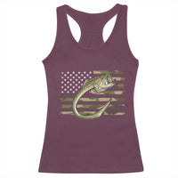 Camo Fish Hook Fishing Racerback Tank Top Patriotic US Flag Fisherman Camouflage Bass Fishing - Wonder Print Shop