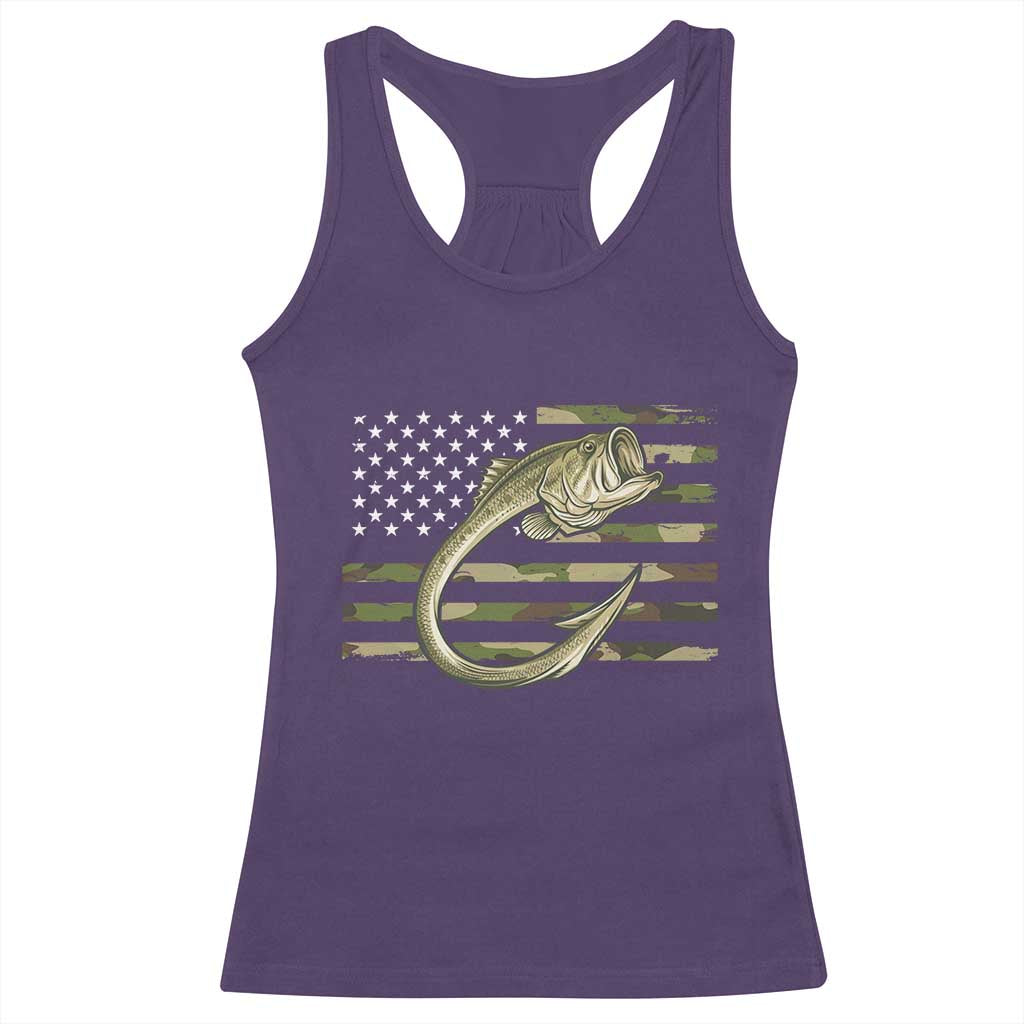 Camo Fish Hook Fishing Racerback Tank Top Patriotic US Flag Fisherman Camouflage Bass Fishing - Wonder Print Shop