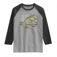 Camo Fish Hook Fishing Raglan Shirt Patriotic US Flag Fisherman Camouflage Bass Fishing - Wonder Print Shop