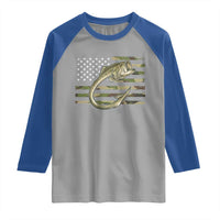 Camo Fish Hook Fishing Raglan Shirt Patriotic US Flag Fisherman Camouflage Bass Fishing - Wonder Print Shop