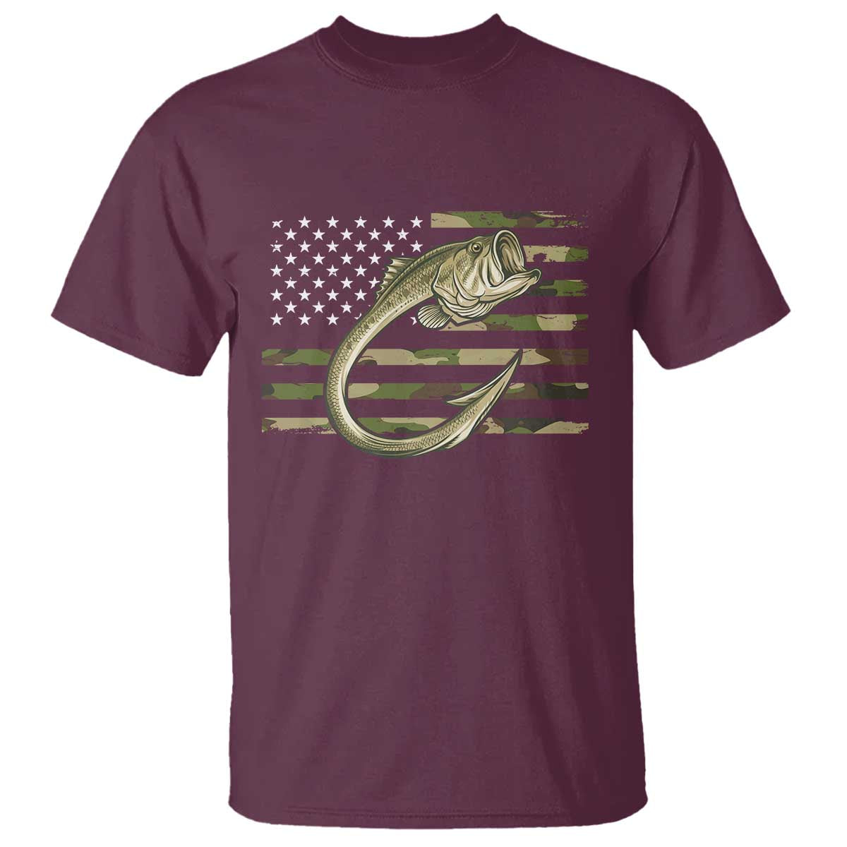 Camo Fish Hook Fishing T Shirt Patriotic US Flag Fisherman Camouflage Bass Fishing - Wonder Print Shop