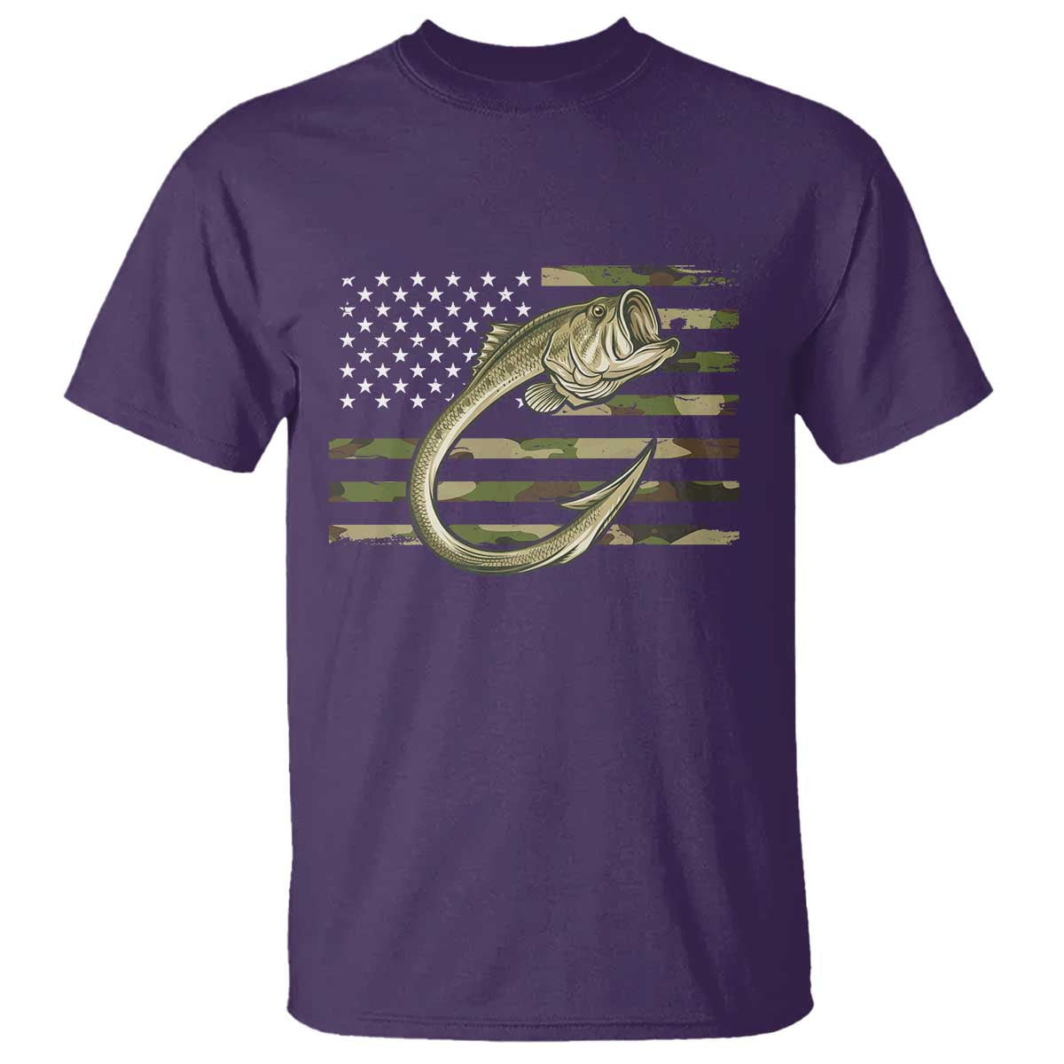 Camo Fish Hook Fishing T Shirt Patriotic US Flag Fisherman Camouflage Bass Fishing - Wonder Print Shop
