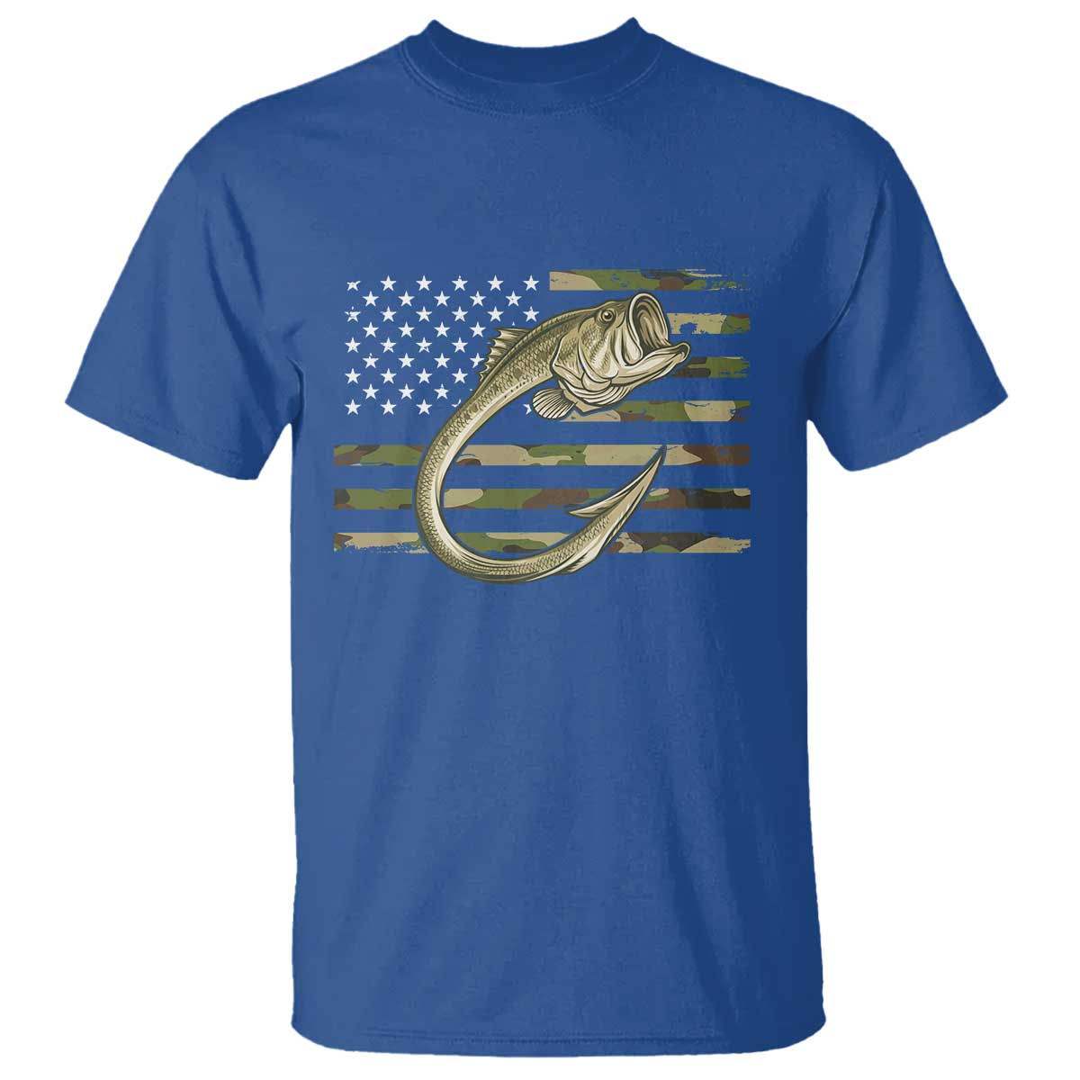 Camo Fish Hook Fishing T Shirt Patriotic US Flag Fisherman Camouflage Bass Fishing - Wonder Print Shop