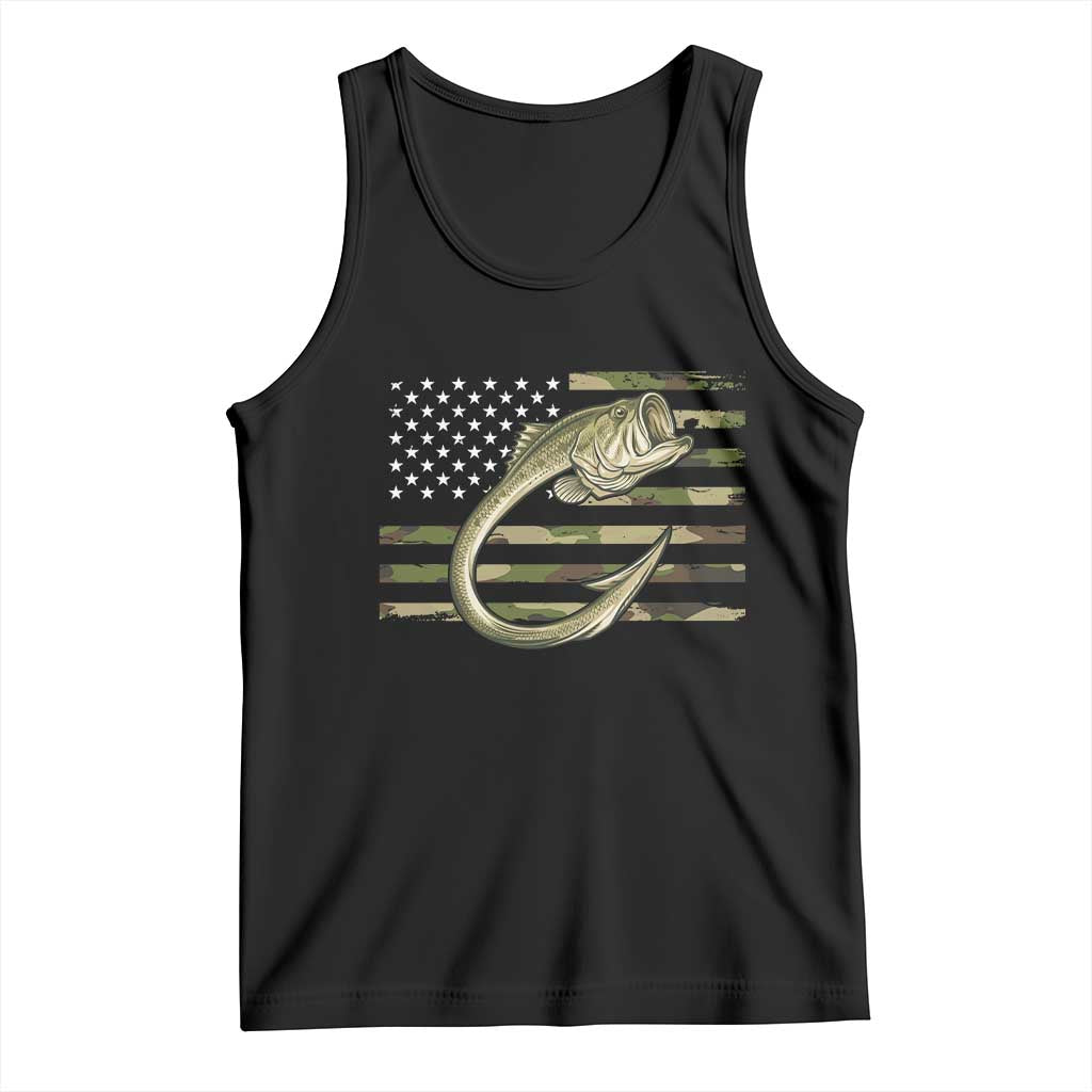 Camo Fish Hook Fishing Tank Top Patriotic US Flag Fisherman Camouflage Bass Fishing - Wonder Print Shop