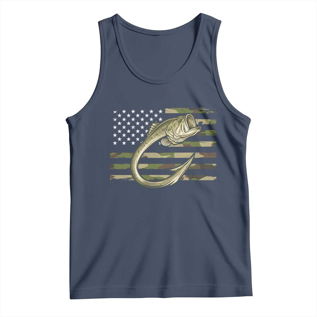 Camo Fish Hook Fishing Tank Top Patriotic US Flag Fisherman Camouflage Bass Fishing - Wonder Print Shop