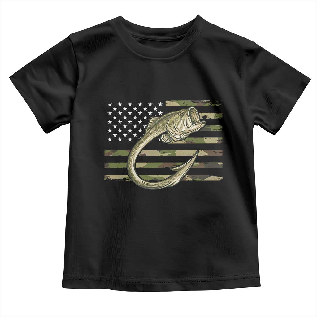 Camo Fish Hook Fishing Toddler T Shirt Patriotic US Flag Fisherman Camouflage Bass Fishing - Wonder Print Shop