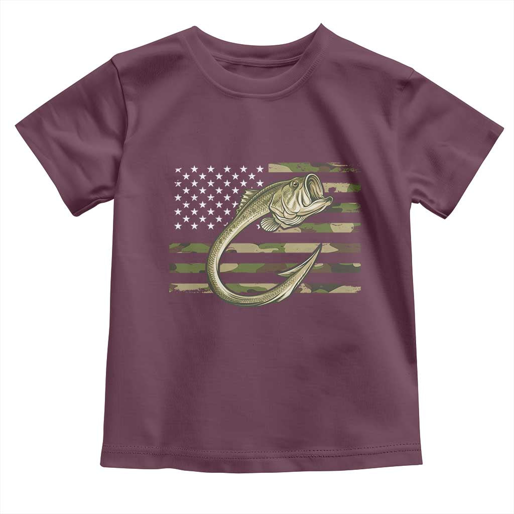 Camo Fish Hook Fishing Toddler T Shirt Patriotic US Flag Fisherman Camouflage Bass Fishing - Wonder Print Shop