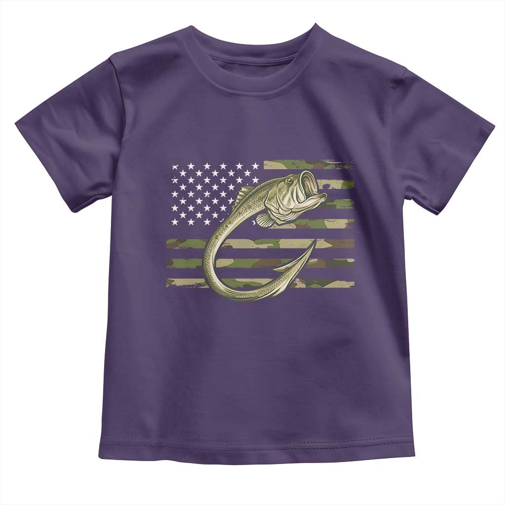 Camo Fish Hook Fishing Toddler T Shirt Patriotic US Flag Fisherman Camouflage Bass Fishing - Wonder Print Shop