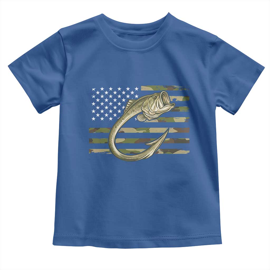 Camo Fish Hook Fishing Toddler T Shirt Patriotic US Flag Fisherman Camouflage Bass Fishing - Wonder Print Shop