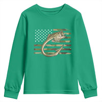 Camo Fish Hook Fishing Youth Sweatshirt Patriotic US Flag Fisherman Camouflage Bass Fishing - Wonder Print Shop