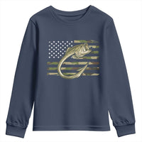 Camo Fish Hook Fishing Youth Sweatshirt Patriotic US Flag Fisherman Camouflage Bass Fishing - Wonder Print Shop