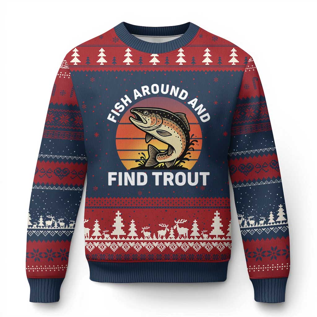 Fish Around and Find Trout Ugly Christmas Sweater Fish Men's Funny Fishing Gifts Fathers Day