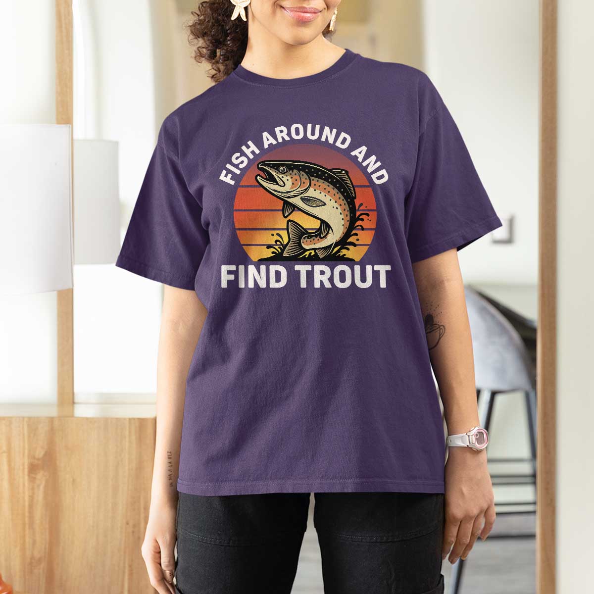 Fish Around and Find Trout T Shirt For Women Fish Men's Funny Fishing Gifts Fathers Day