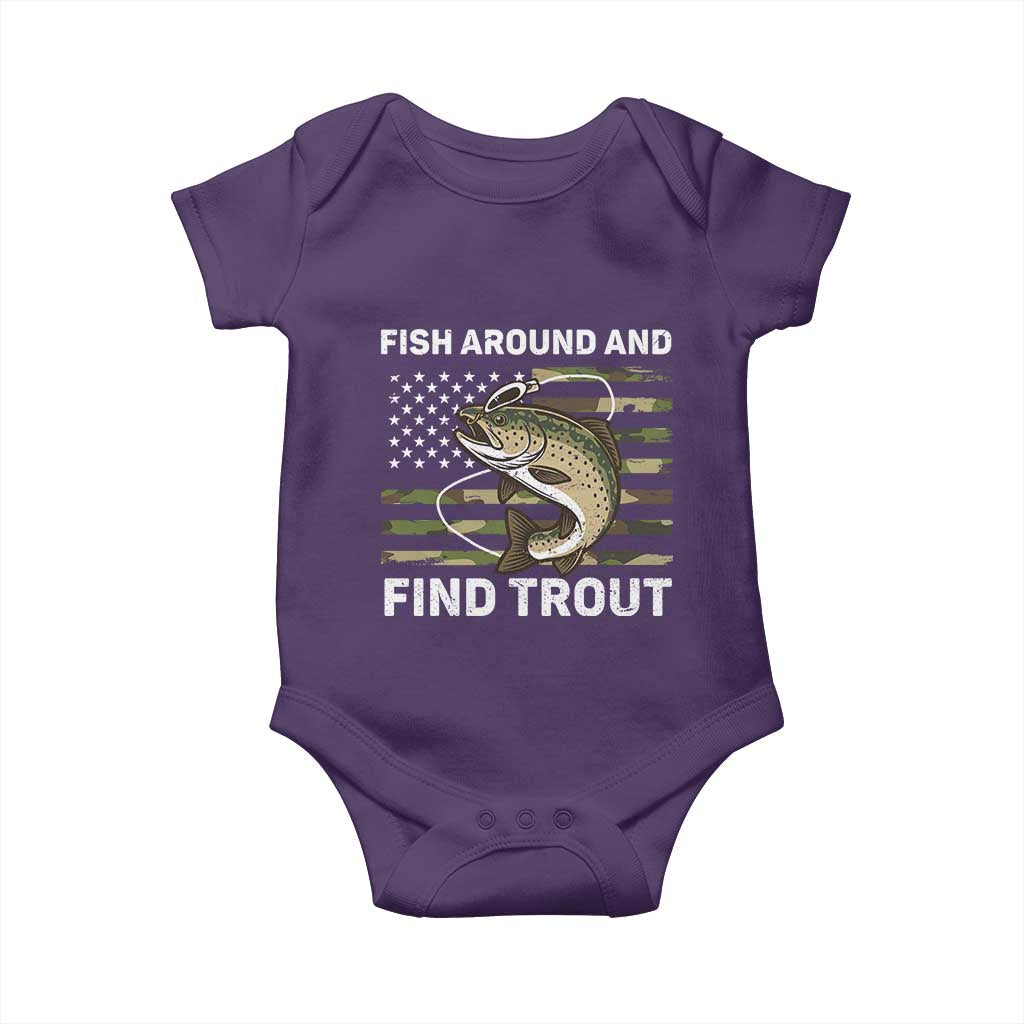 Fish Around and Find Trout Baby Onesie Camo Bass Fishing Meme US Flag Punny Pun Dad - Wonder Print Shop