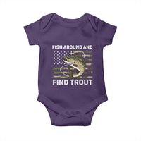Fish Around and Find Trout Baby Onesie Camo Bass Fishing Meme US Flag Punny Pun Dad - Wonder Print Shop