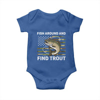 Fish Around and Find Trout Baby Onesie Camo Bass Fishing Meme US Flag Punny Pun Dad - Wonder Print Shop