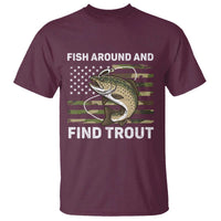 Fish Around and Find Trout T Shirt Camo Bass Fishing Meme US Flag Punny Pun Dad - Wonder Print Shop