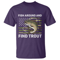 Fish Around and Find Trout T Shirt Camo Bass Fishing Meme US Flag Punny Pun Dad - Wonder Print Shop