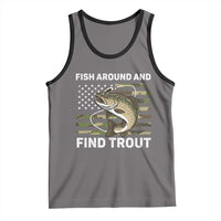 Fish Around and Find Trout Tank Top Camo Bass Fishing Meme US Flag Punny Pun Dad - Wonder Print Shop