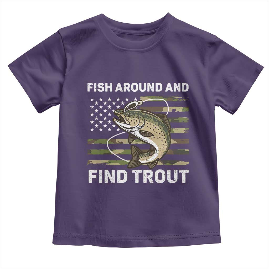 Fish Around and Find Trout Toddler T Shirt Camo Bass Fishing Meme US Flag Punny Pun Dad - Wonder Print Shop