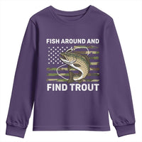 Fish Around and Find Trout Youth Sweatshirt Camo Bass Fishing Meme US Flag Punny Pun Dad - Wonder Print Shop