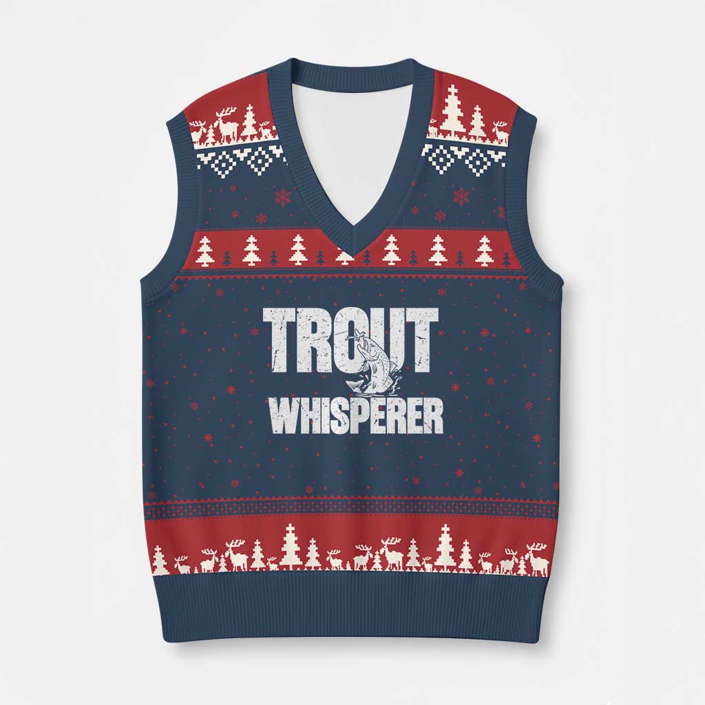 Trout Fishing V-Neck Knit Sweater Vest Funny Fishing Fisherman Trout Whisperer Gift - Wonder Print Shop