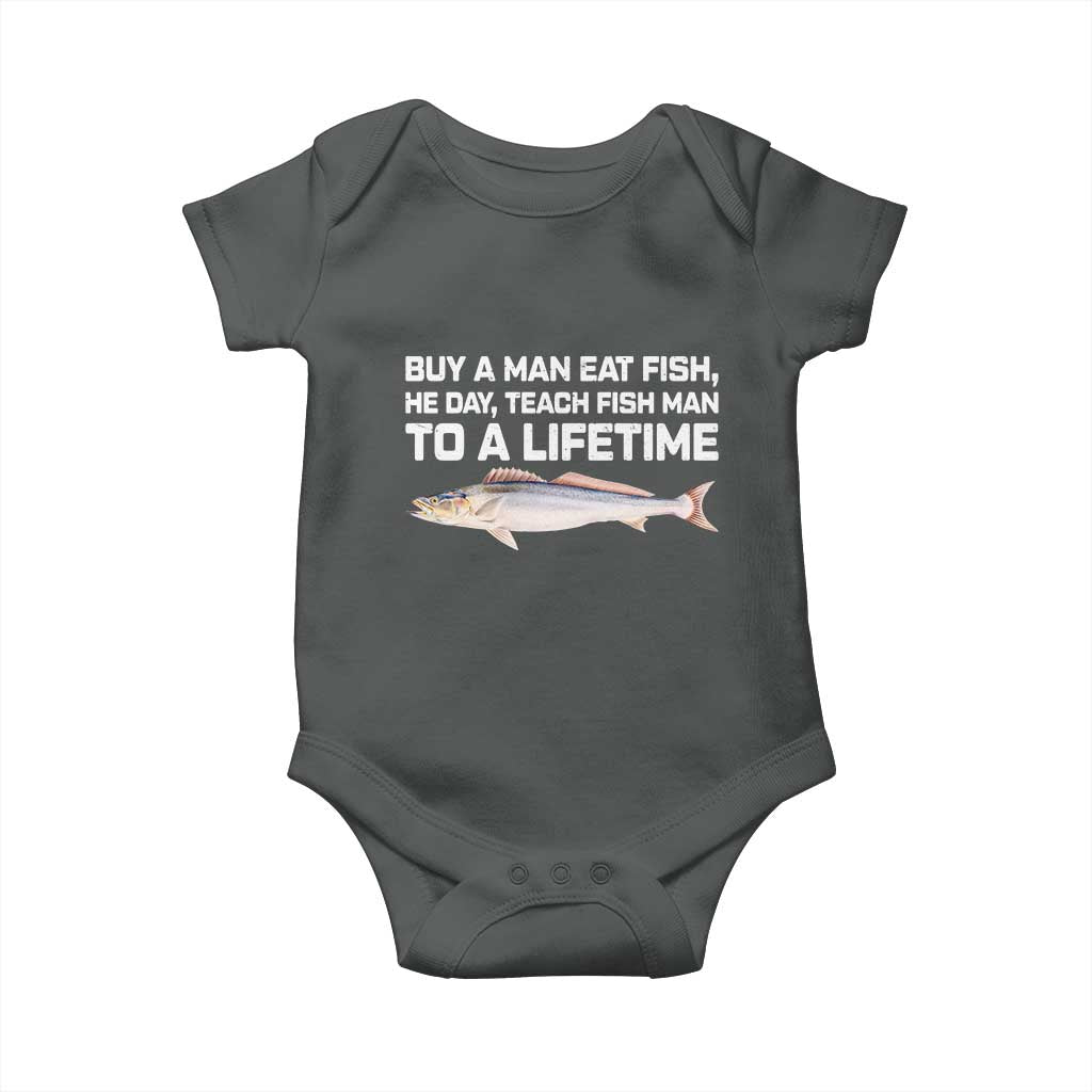 Funny Fishing Meme Baby Onesie Buy A Man Eat Fish Inappropriate - Wonder Print Shop