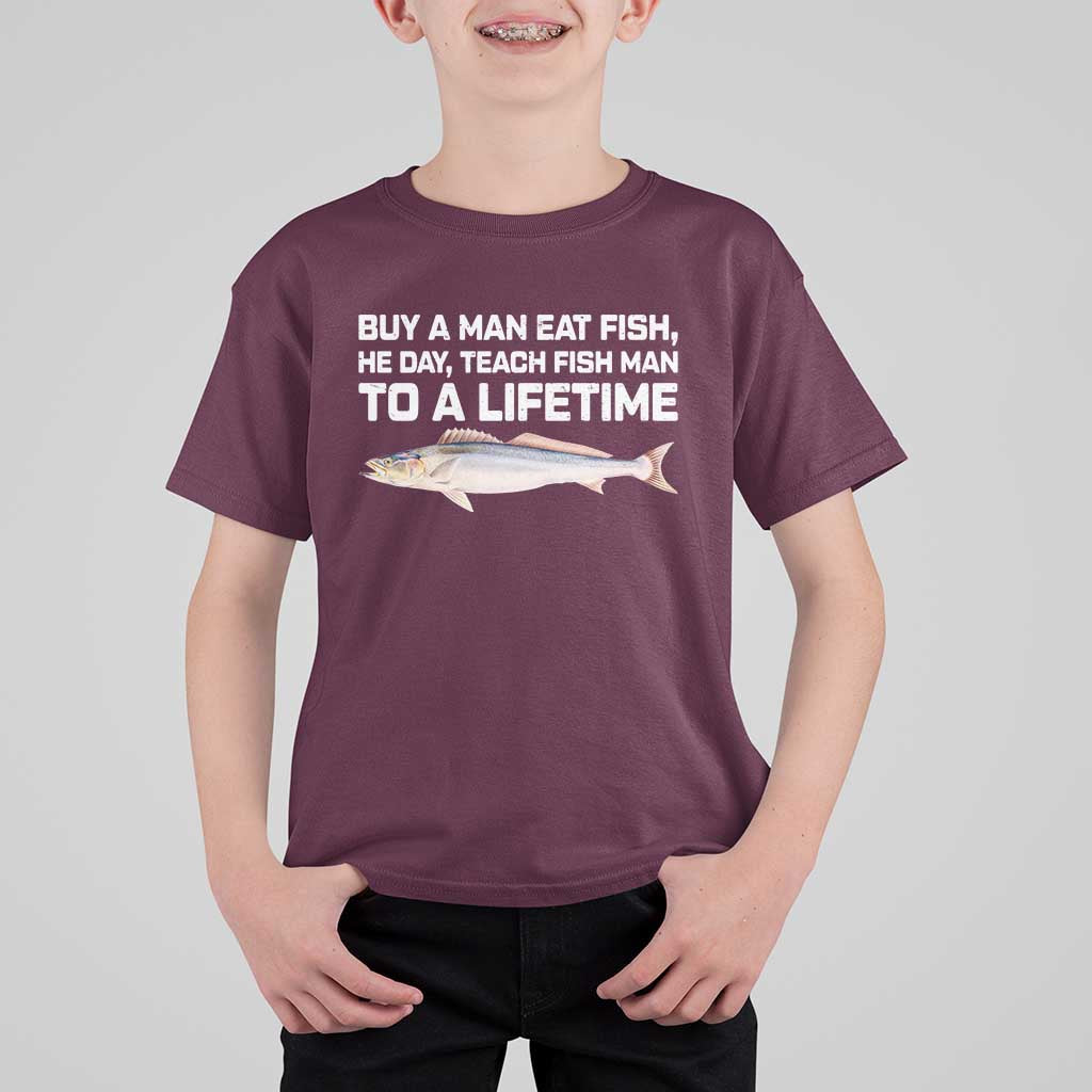 Funny Fishing Meme T Shirt For Kid Buy A Man Eat Fish Inappropriate - Wonder Print Shop