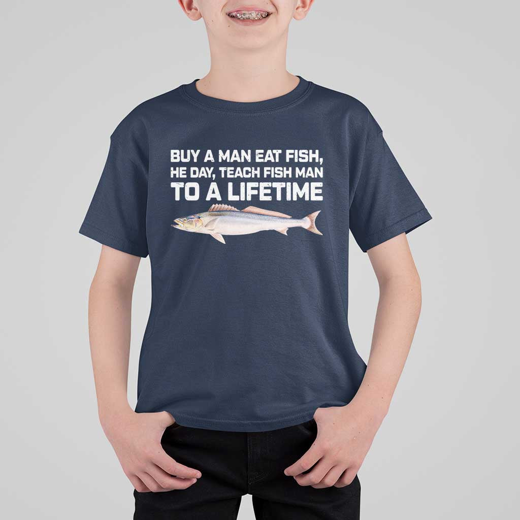 Funny Fishing Meme T Shirt For Kid Buy A Man Eat Fish Inappropriate - Wonder Print Shop