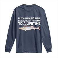 Funny Fishing Meme Long Sleeve Shirt Buy A Man Eat Fish Inappropriate - Wonder Print Shop