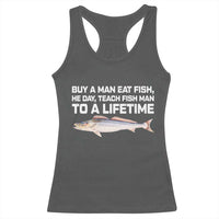 Funny Fishing Meme Racerback Tank Top Buy A Man Eat Fish Inappropriate - Wonder Print Shop