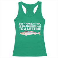 Funny Fishing Meme Racerback Tank Top Buy A Man Eat Fish Inappropriate - Wonder Print Shop