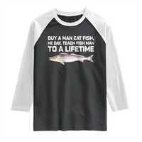 Funny Fishing Meme Raglan Shirt Buy A Man Eat Fish Inappropriate - Wonder Print Shop