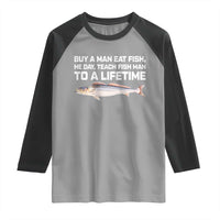 Funny Fishing Meme Raglan Shirt Buy A Man Eat Fish Inappropriate - Wonder Print Shop