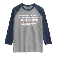 Funny Fishing Meme Raglan Shirt Buy A Man Eat Fish Inappropriate - Wonder Print Shop
