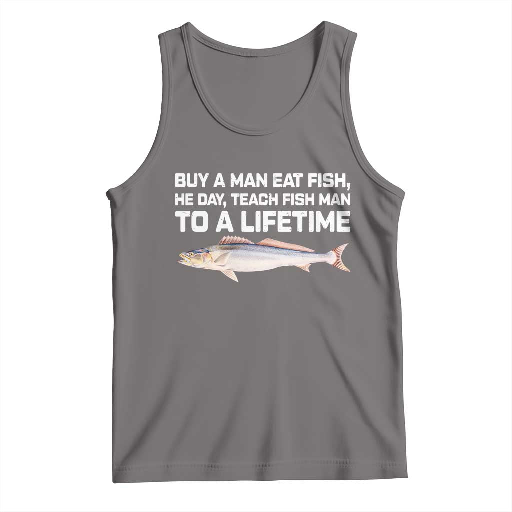Funny Fishing Meme Tank Top Buy A Man Eat Fish Inappropriate - Wonder Print Shop