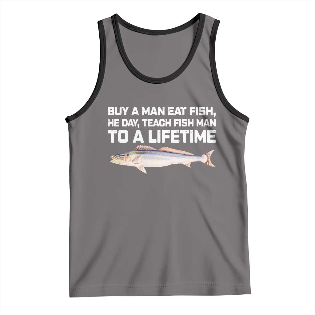 Funny Fishing Meme Tank Top Buy A Man Eat Fish Inappropriate - Wonder Print Shop