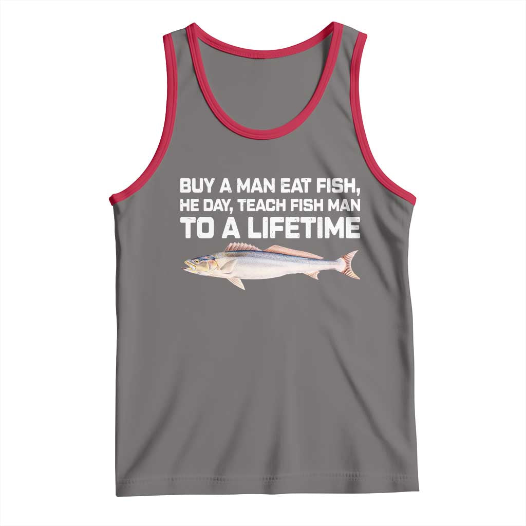Funny Fishing Meme Tank Top Buy A Man Eat Fish Inappropriate - Wonder Print Shop
