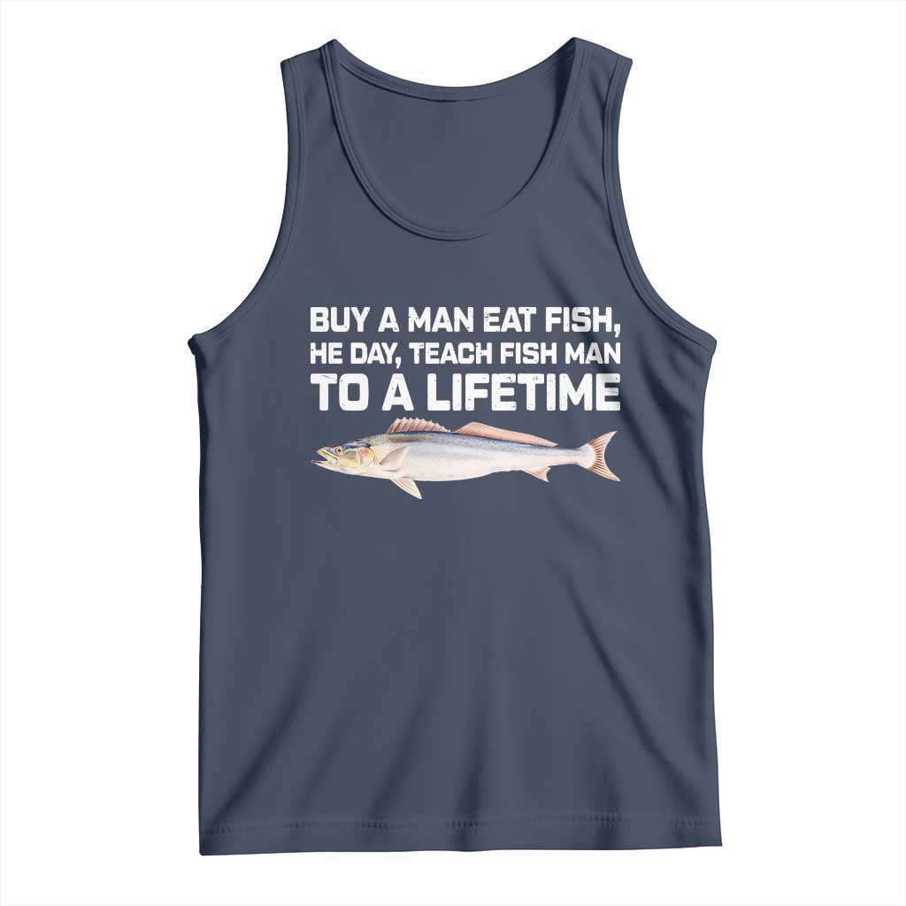 Funny Fishing Meme Tank Top Buy A Man Eat Fish Inappropriate - Wonder Print Shop