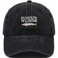 Funny Fishing Meme Washed Cotton Baseball Cap Buy A Man Eat Fish Inappropriate