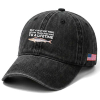 Funny Fishing Meme Washed Cotton Baseball Cap Buy A Man Eat Fish Inappropriate