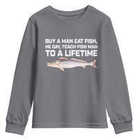 Funny Fishing Meme Youth Sweatshirt Buy A Man Eat Fish Inappropriate - Wonder Print Shop