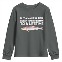 Funny Fishing Meme Youth Sweatshirt Buy A Man Eat Fish Inappropriate - Wonder Print Shop