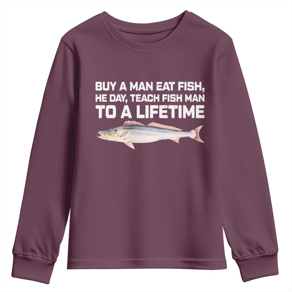 Funny Fishing Meme Youth Sweatshirt Buy A Man Eat Fish Inappropriate - Wonder Print Shop