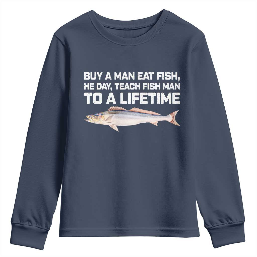 Funny Fishing Meme Youth Sweatshirt Buy A Man Eat Fish Inappropriate - Wonder Print Shop