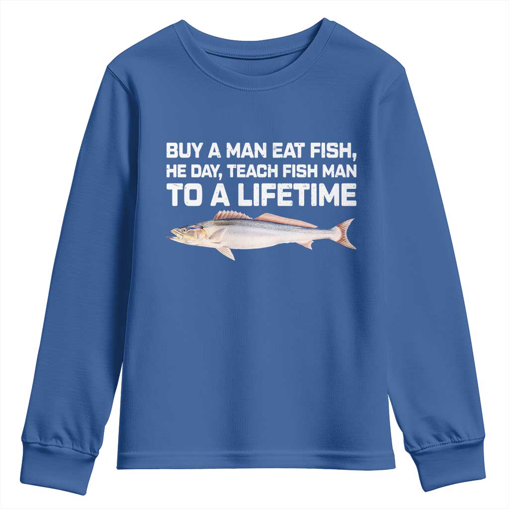 Funny Fishing Meme Youth Sweatshirt Buy A Man Eat Fish Inappropriate - Wonder Print Shop