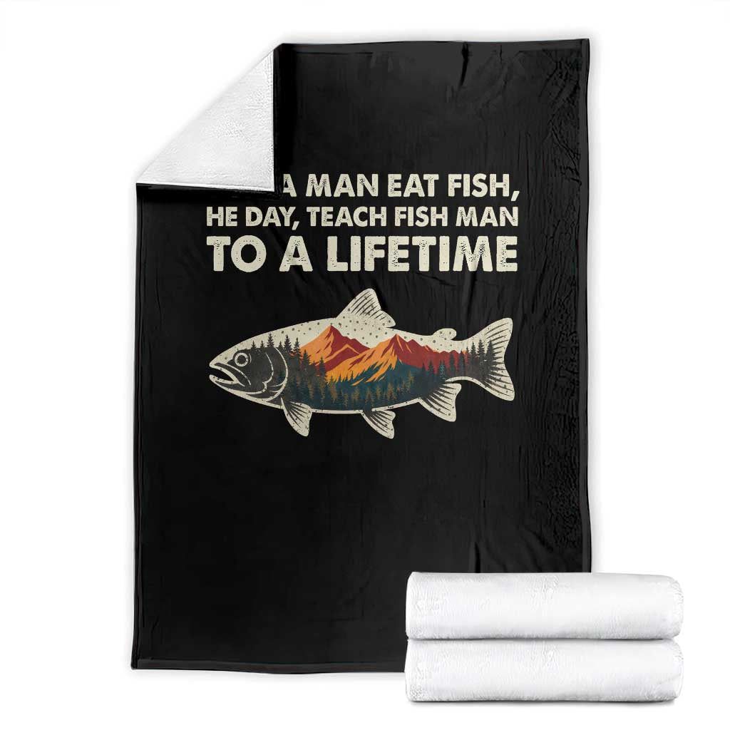 Funny Fishing Meme Throw Blanket Vintage Buy A Man Eat Fish Inappropriate - Wonder Print Shop