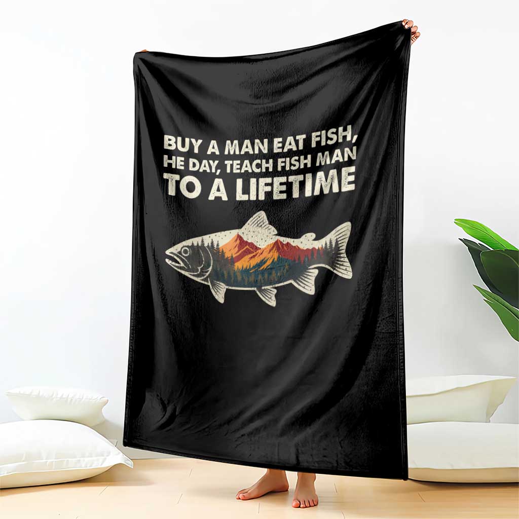 Funny Fishing Meme Throw Blanket Vintage Buy A Man Eat Fish Inappropriate - Wonder Print Shop