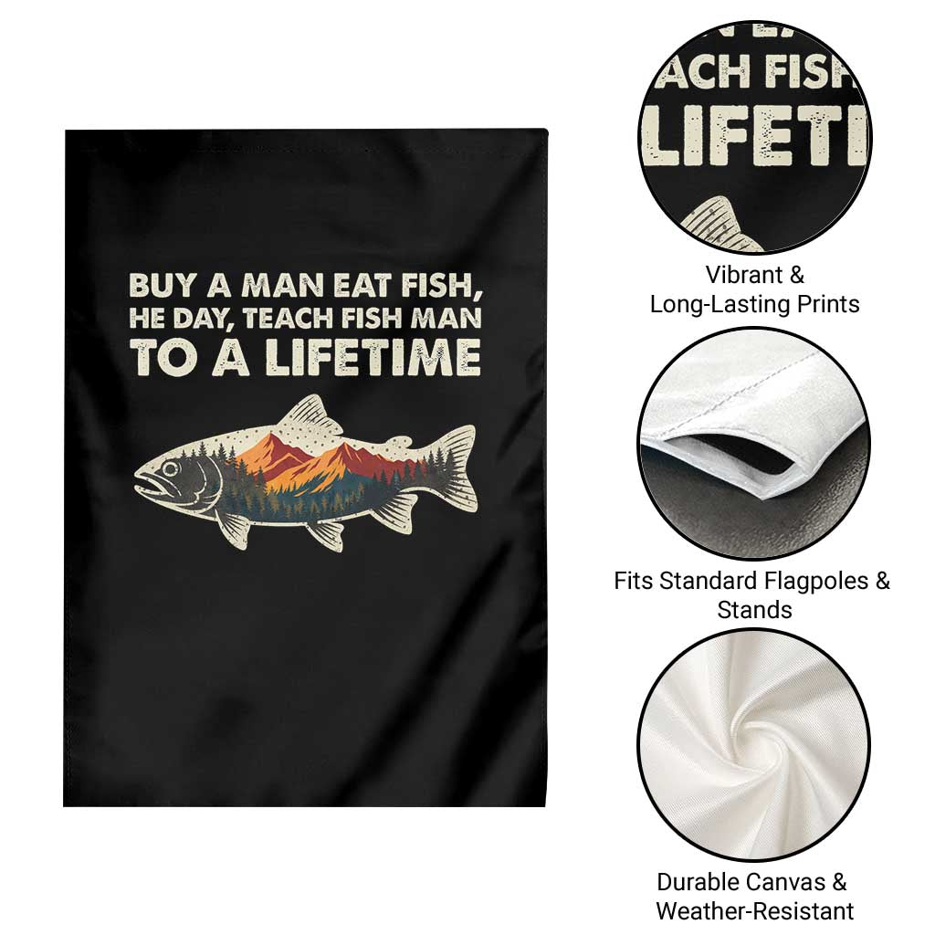 Funny Fishing Meme Garden Flag Vintage Buy A Man Eat Fish Inappropriate - Wonder Print Shop